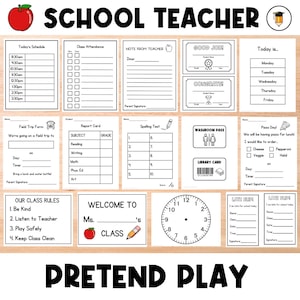 School Dramatic Play | Teacher Play | Learning | Pretend Play | Preschool and Toddler Activities | Homeschool | Busy Book | School Printable