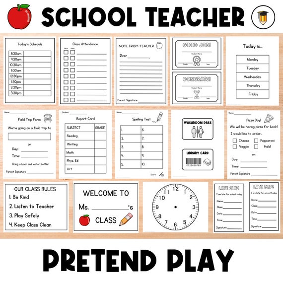 School Dramatic Play | Teacher Play | Learning | Pretend Play | Preschool and Toddler Activities | Homeschool | Busy Book | School Printable