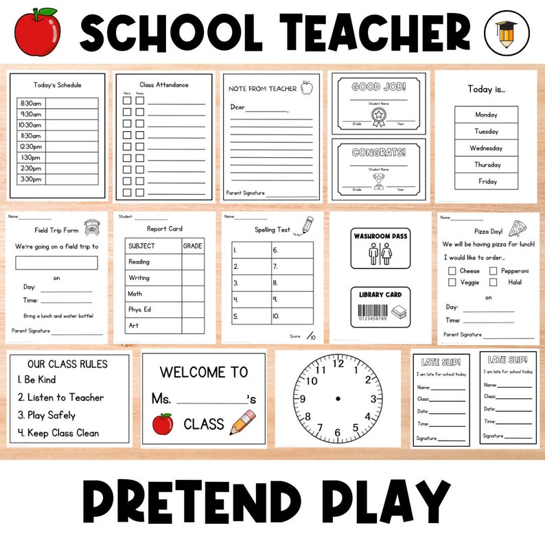 School Dramatic Play | Teacher Play | Learning | Pretend Play | Preschool and Toddler Activities | Homeschool | Busy Book | School Printable image 1