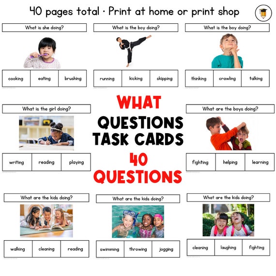WHAT | WH Questions | Functions Task Cards | Which One | Speech Therapy | ABA | Category | Autism | Flashcards for Kids | Multiple Choice