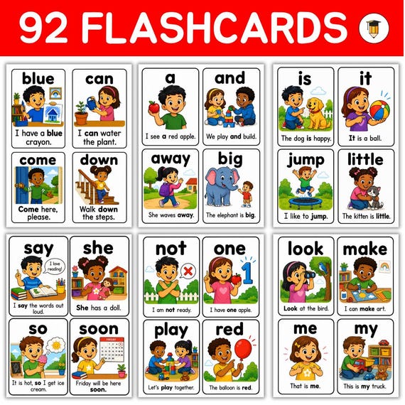 92 Pre-Primer Sight Word Flashcards | Printable Kindergarten Reading Cards | Preschool Literacy Centers | Phonics | High Frequency Words