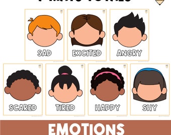 May include: Seven printable playdough mats featuring different emotions. Each mat has a cartoon face with a blank space for playdough. The emotions are: sad, excited, angry, scared, tired, happy, and shy.