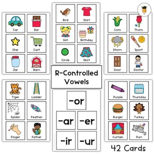 R 制御母音 | 絵カード | ポケットチャート | ESL | フォニックス | 読み書き指導カード | 母音 | 読み書き