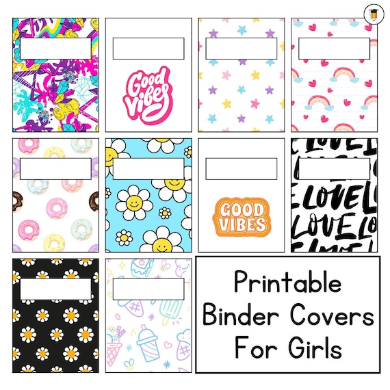 15 Binder Covers | Binder Cover for Kids | Back to School Printables | Student School Supplies | Binder Cover | Binder Spine | For Girls