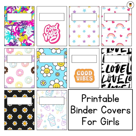 16 Binder Covers | Binder Cover for Kids | Back to School Printables | Student School Supplies | Binder Cover | Binder Spine | For Girls