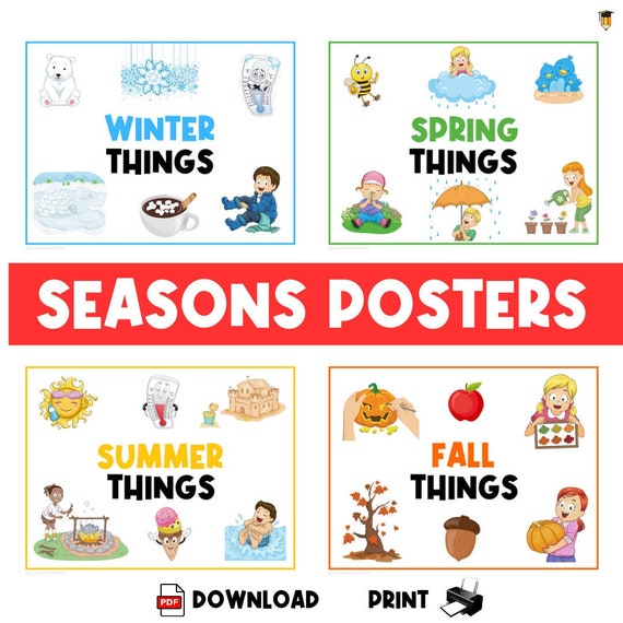 FOUR SEASONS | Classroom Posters | Printable Signs | Decor | Visual  | Kindergarten | Poster | Label | Classroom Signs | Preschool