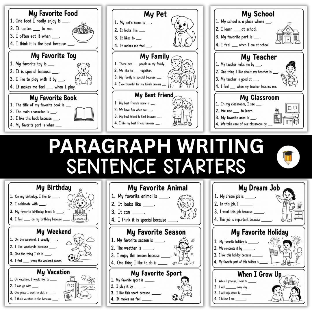 Grade 1 Paragraph Writing Sentence Starters | Writing Prompts | First ...