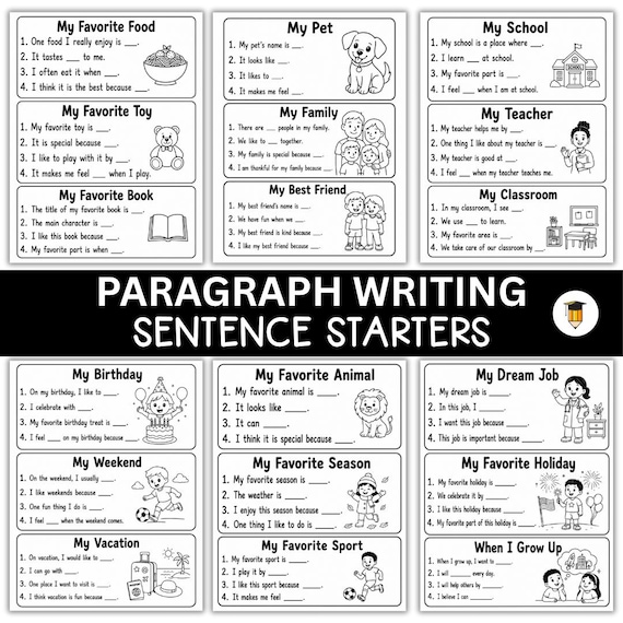 Grade 1 Paragraph Writing Sentence Starters | Writing Prompts | First Grade Writing Center | Opinion & Narrative Writing | Printable PDF