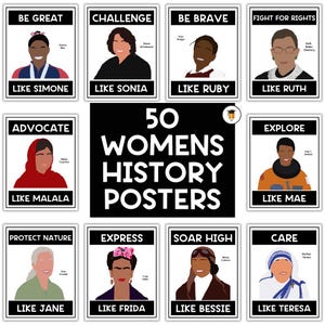 50 Women&#39;s History Month Posters | Bulletin Board Display | Women&#39;s History Decor | American History | Printable Banner | Famous Women |