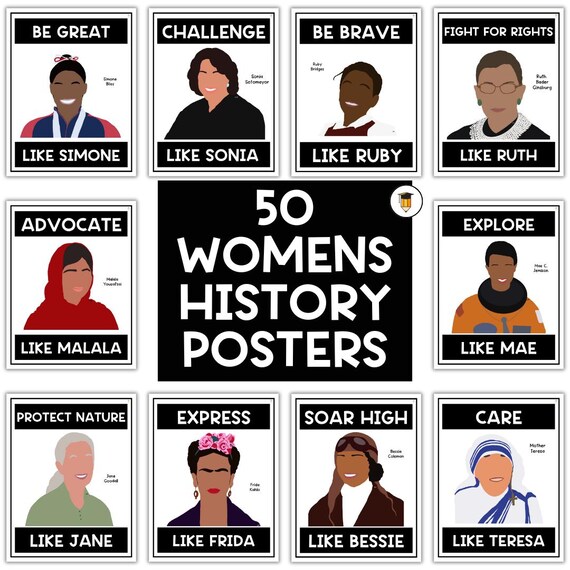 50 Women's History Month Posters | Bulletin Board Display | Women's History Decor | American History | Printable Banner | Famous Women |