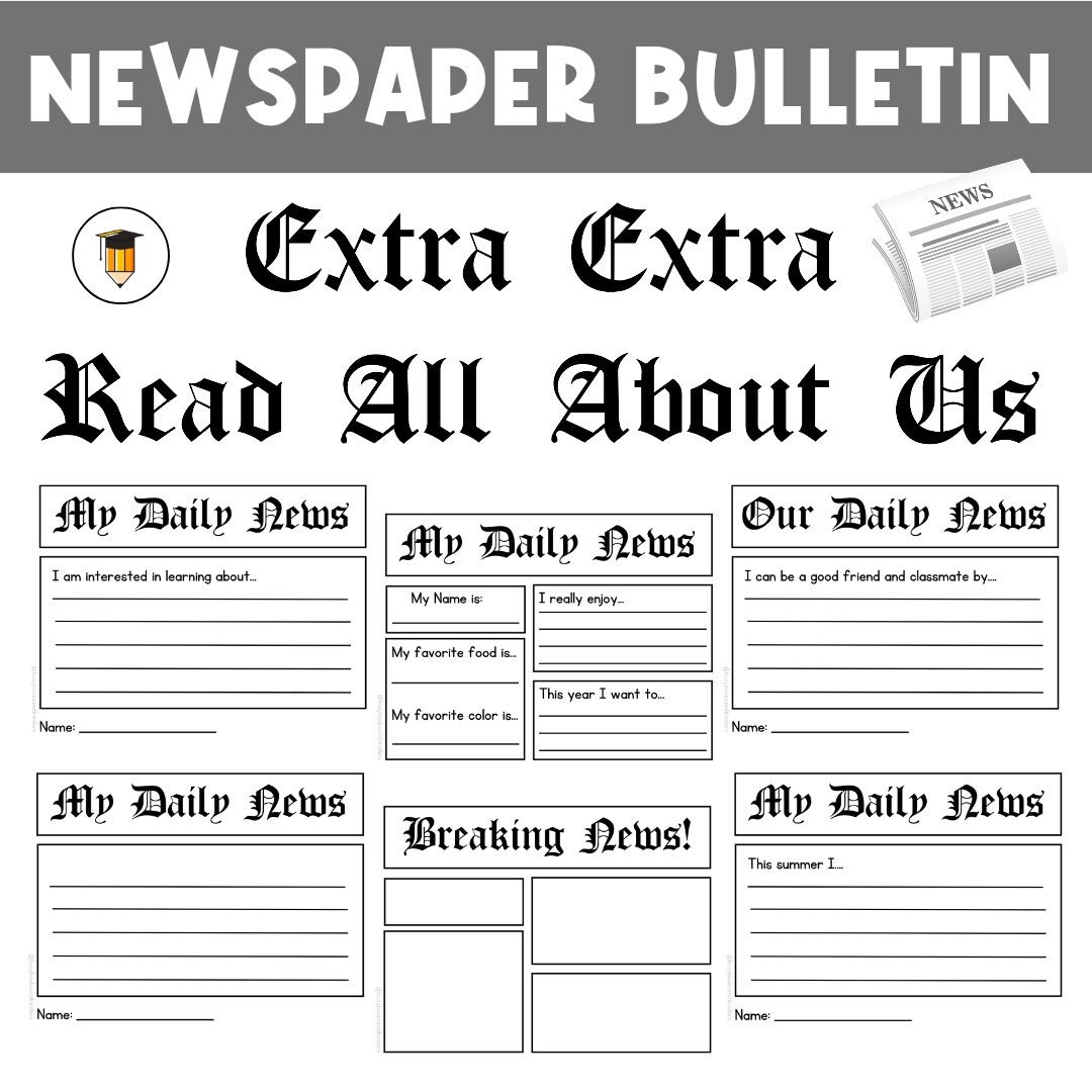 Newspaper Bulletin Board Writing Worksheets Back to School Printables