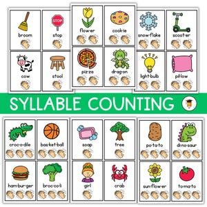 72 Syllables Flashcards | Kindergarten Preschool Counting | Flashcards | Syllables | ESL | Class Task Card | Literacy | Phonics Sight Words