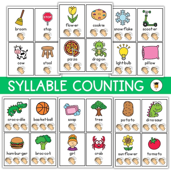 72 Syllables Flashcards | Kindergarten Preschool Counting | Flashcards | Syllables | ESL | Class Task Card | Literacy | Phonics Sight Words