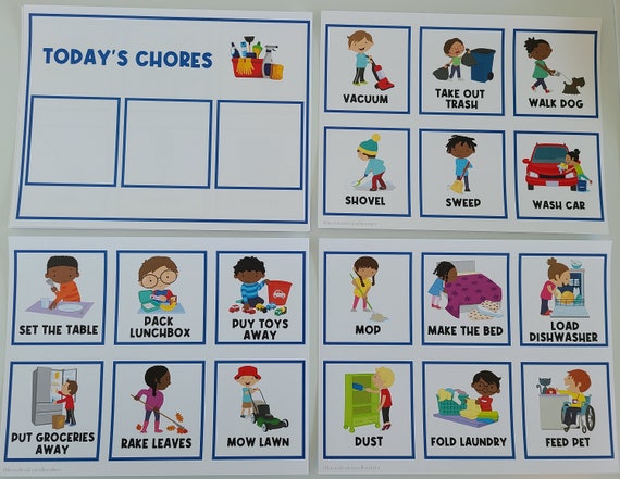 PHYSICAL COPY: 1 Board + 34 Chore Cards | Children's Chore Boards | Daily Routines | Task Card | First Then Board | Autism | Visual Aid