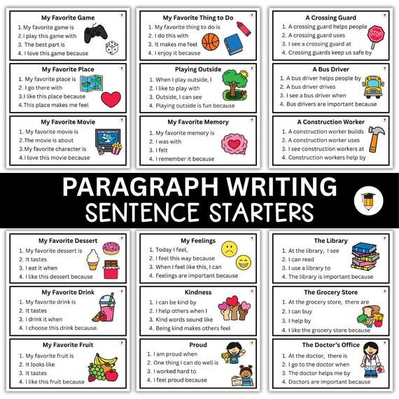 Grade 1 Paragraph Writing Sentence Starters | Writing Prompts | First Grade Writing Center | Opinion & Narrative Writing | Printable PDF