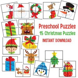 Preschool Puzzles | Christmas Puzzle | Homeschool | Children&#39;s Puzzles | Instant Download | Puzzles | Busy Book | Christmas Activities