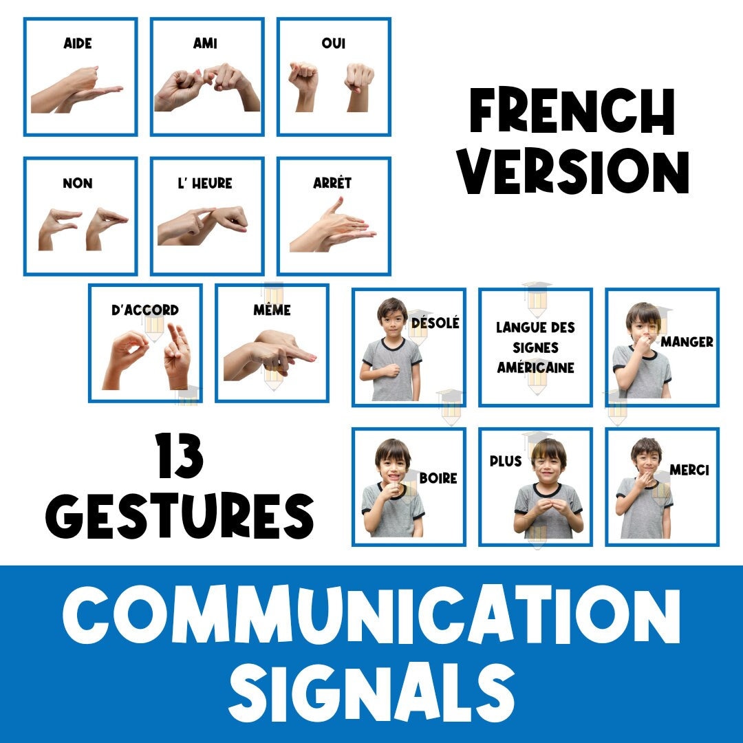 FRENCH ASL Hand Gestures Hand Signs Sign Language Flashcards