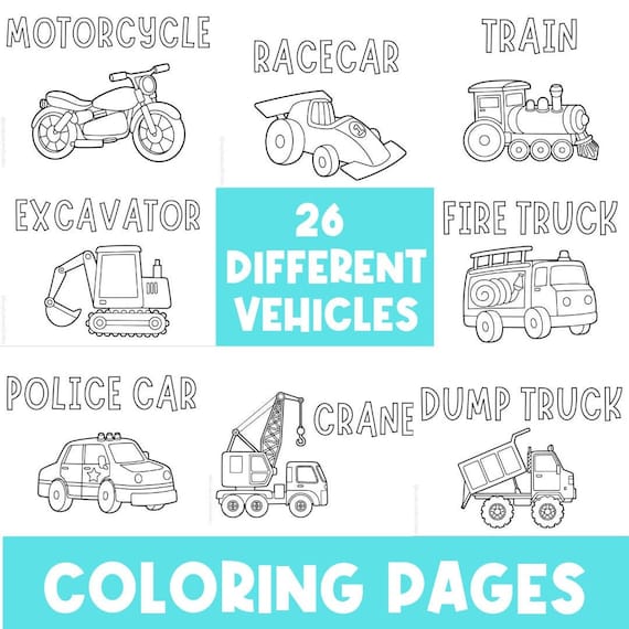 types of transportation coloring page