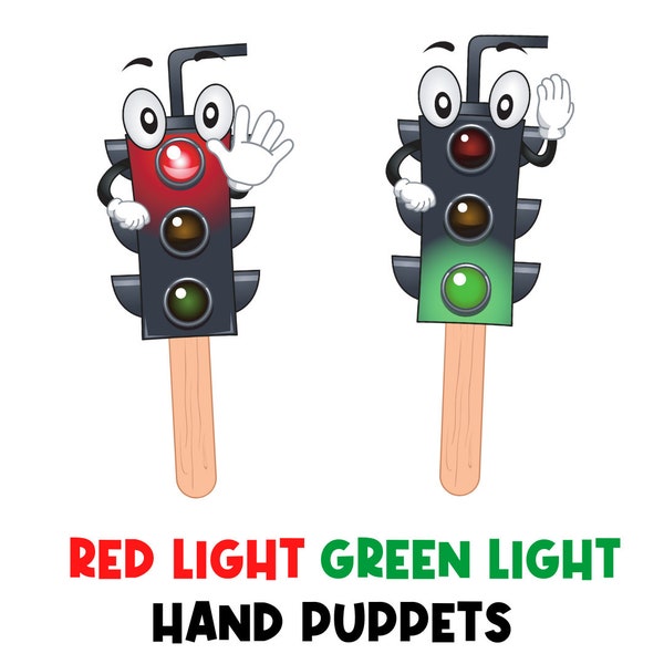 Red Light Green Light Game | Children's Game | Hand Puppets | Paper Puppets | Printable Puppet | Preschool Games | Kindergarten Printable