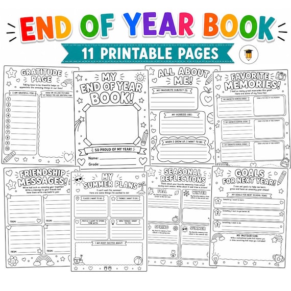End of Year Book | Kids Yearbook | School Printables | Activities for Kids | Gifts for Kids | Student Gifts | Worksheets for kids |