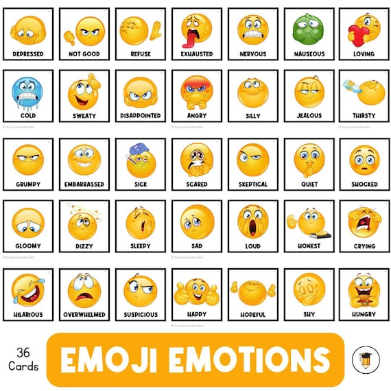 EMOJI FEELINGS | Emotions | Picture Cards | Adjectives| Parts of Speech | Self- Regulation |