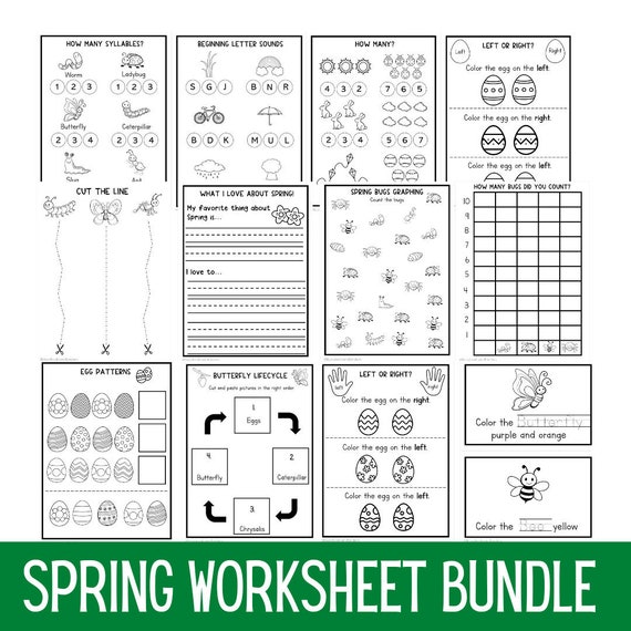 Kindergarten Spring Worksheet Bundle | Preschool Worksheets | Kindergarten Alphabet | Numbers| Math | Reading | Activity Pages