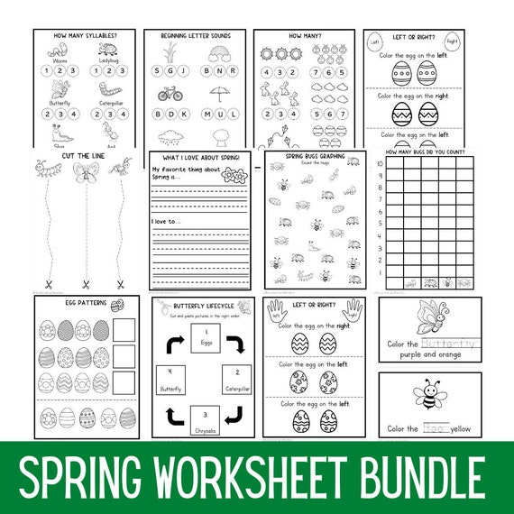 Kindergarten Spring Worksheet Bundle | Preschool Worksheets | Kindergarten Alphabet | Numbers| Math | Reading | Activity Pages