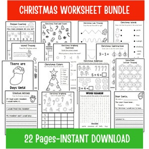 Christmas Worksheet Bundle | Christmas Busy Book | Homeschool Printables, Preschool Grade One Worksheets | Christmas Activity Worksheets