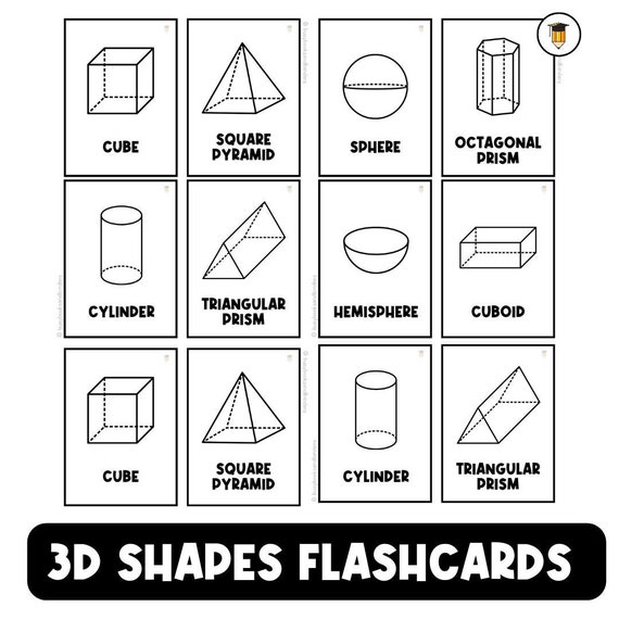 12 SHAPES FLASHCARDS | 3D Shapes | Pyramids and Prisms | Math Worksheets | Geometry Worksheets | Math Activities | Grade 3 |