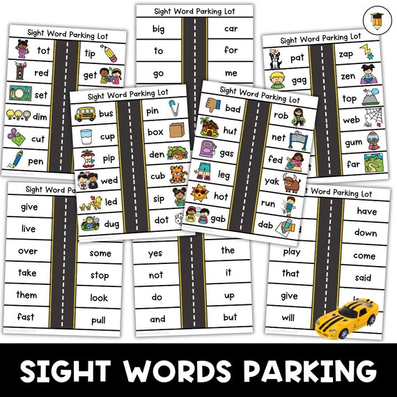 Sight Word Parking Lot Matching | Reading | Preschool | Toddler | Busy Book | Homeschool | File Folder Games | Cars | Montessori