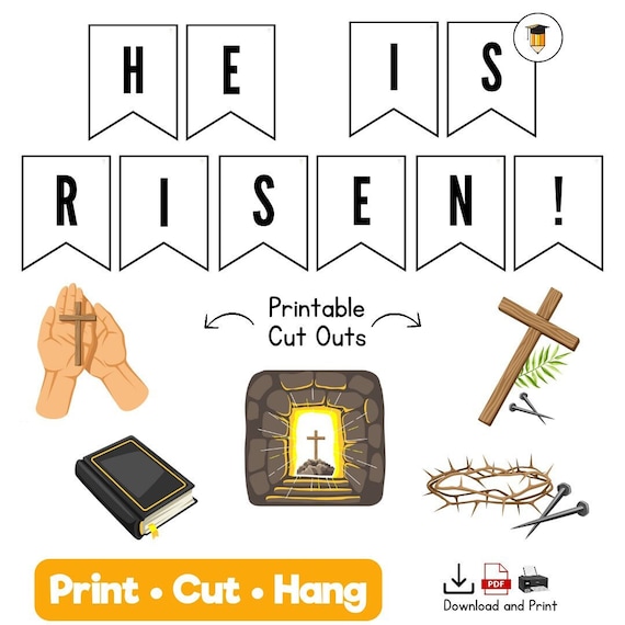 HE IS RISEN | Easter Bulletin | Church Bulletin Board | Children's Bible Stories | Church Printables | Printable Banner | Kids Church