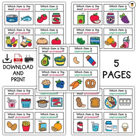 Processed vs. Unprocessed Foods | Health Education | Healthy Food | Good Choices | Life Sciences | Phys. Ed | Printable Task Cards | Speech