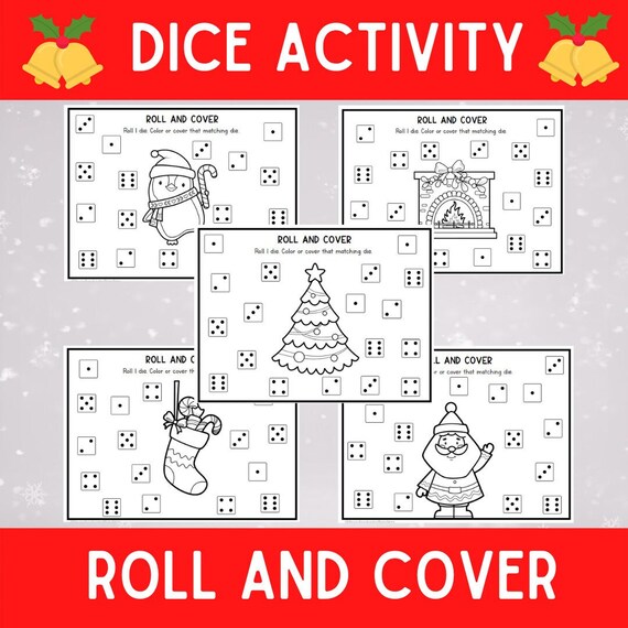 Christmas Roll and Cover | Dice Math Games | Preschool | Kindergarten | Math Printable | Busy Book | Numbers | Math Centers | Homeschool