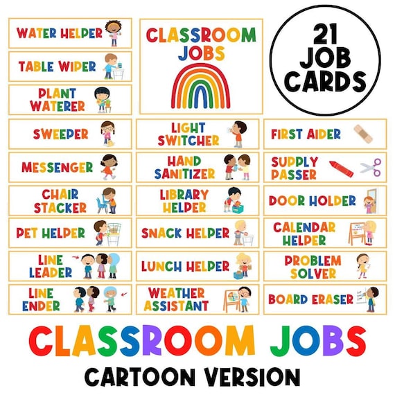 21 Classroom Jobs | Classroom Visual Task Cards | Classroom Decor | Daily Routine Chart | Homeschool | Daycare | Class Printables | Teacher