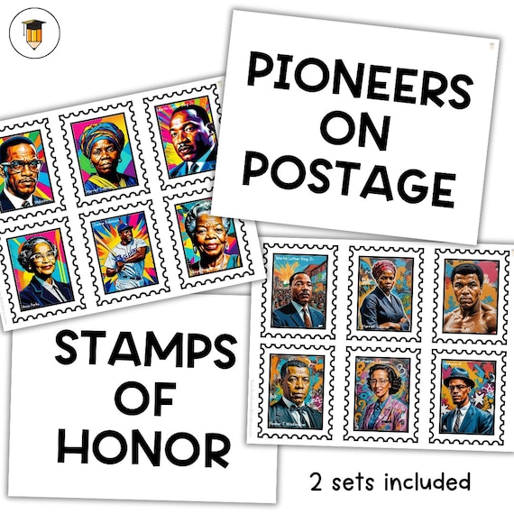 Black History Poster Stamps | Bulletin Board Display | Black History Decor | African American History | Printable Banner | Black Pioneers