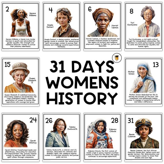 31 Day of Women's History Month | Calendar | Bulletin Board Display | Women's History Decor | American History | Printable Posters