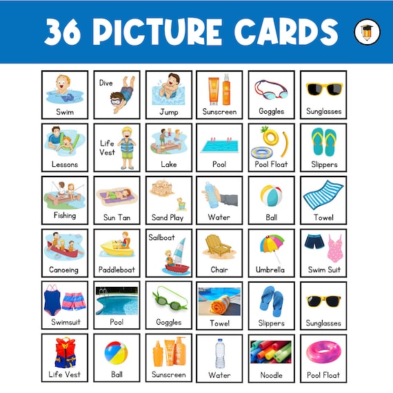 36 POOL PICTURE CARDS | First Then Board | Visual Aid | Toddler Behavior | Summer | Swimming | Task Card | Special Needs | Autism |