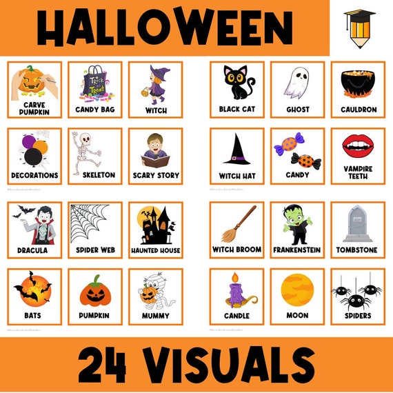 24 Halloween Picture Cards | Events and Places | First Then Visual Aid | Toddler Behavior | Task Card | Autism | Holidays | October