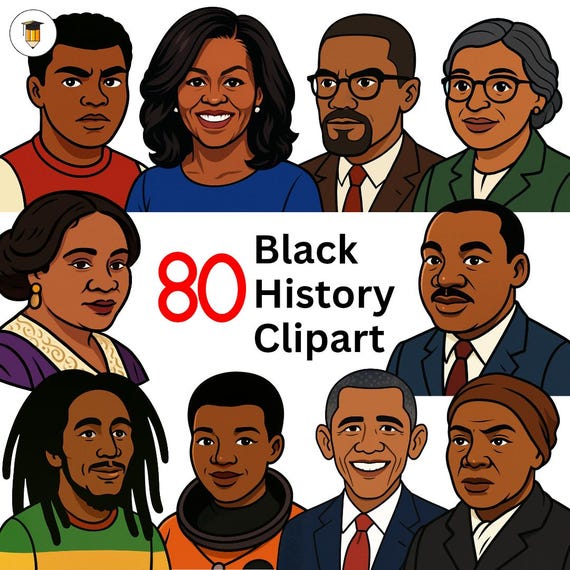 80+ BLACK HISTORY CLIPART | Bulletin Board Display | Black History Decor | African American History | Printable | Png | Pictures