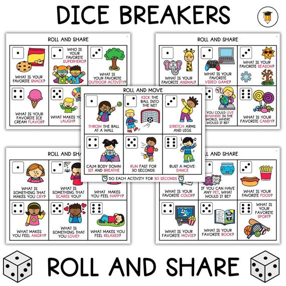 Roll and Share: Dice Breakers Team Building | Roll an Exercise | Back to School | Movement Activities | Brain Break | Camp Game | First Day