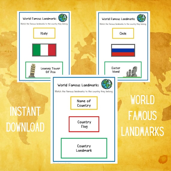 Geography | Famous World Landmarks | Countries | Flags | World Travel | Geography for Kids | Preschool Busy Book | Toddler Matching