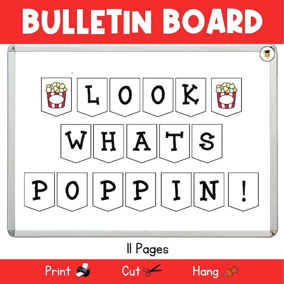 Popcorn Bulletin Board | Door Decor | Classroom Poster | Printable Banner | Daycare | Parent Board | Residence | College Dorm | Info Board