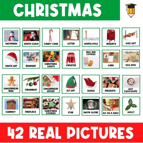 42 CHRISTMAS PICTURE CARD | Real Pictures | Events and Places | First Then Visual Aid | Task Card | Autism | Holidays | December | Flashcard