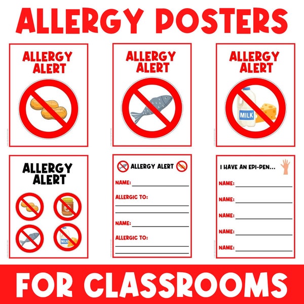 Allergy Alert | Classroom Poster Signs | Decor | Visual | Printable Signs | Poster | Label | Classroom Signs | Activity Signs | Directions