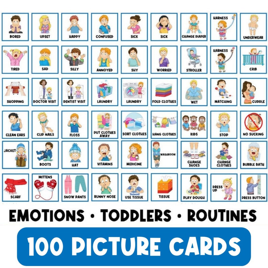 100 Picture Cards | First Then Board | Visual Aid | Schedule | Colors ...