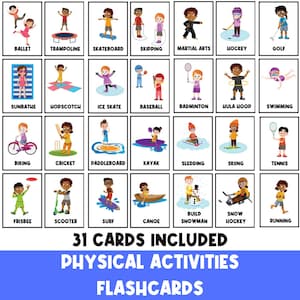 Flashcard di fitness sportivo/Esercizi per bambini/Schede flash per bambini/Yoga/Attività/Educazione fisica/Attività di pausa movimento