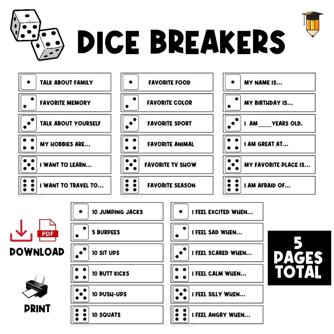 DICE BREAKERS Team Building Roll An Exercise Fitness Activities Back To