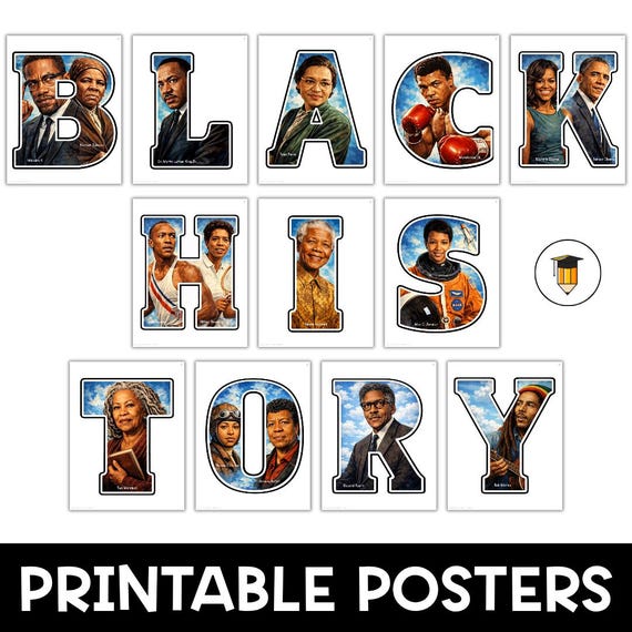 Black History Letter Collage Posters | Bulletin Board Display | Black History Decor | African American History | Printable Posters