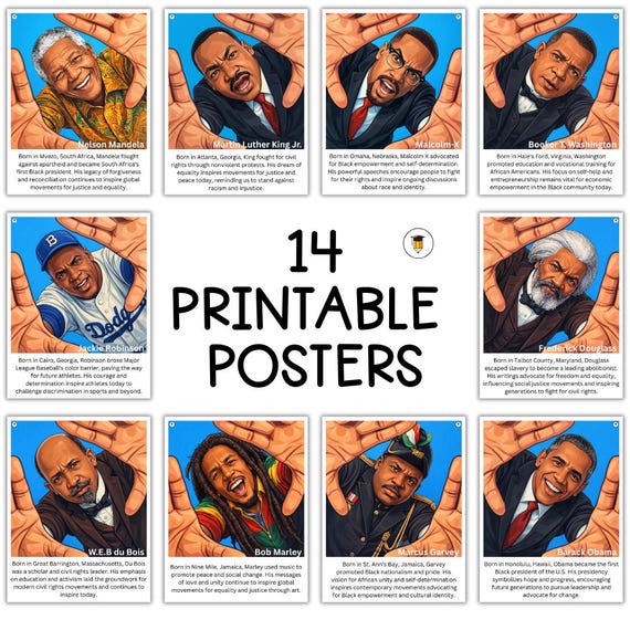 14 Black History Leader Posters | Bulletin Board Display | Black History Decor | African American History | Printable Digital Download