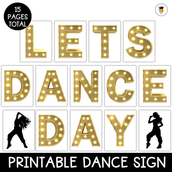 Let's dance bulletin board letters | dance recital decor | dance studio display | dance camp & club decor | Dance Poster | Gold Dance Sign